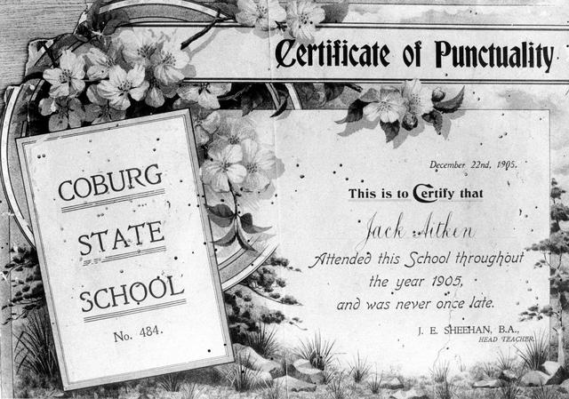 certificate of punctuality Coburg state school number 484