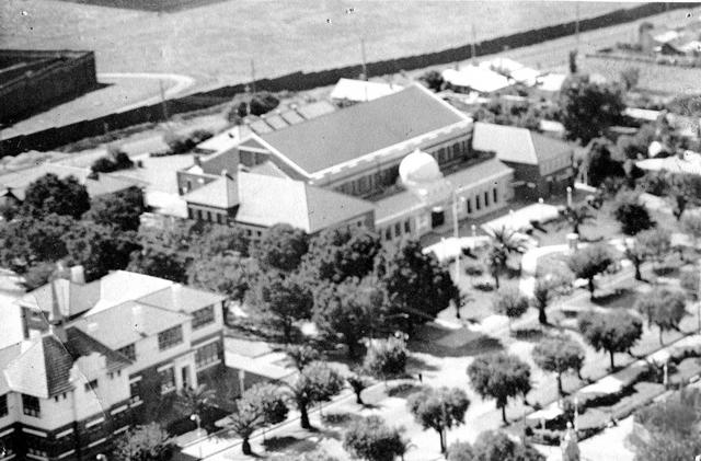 Aerial view of Coburg Town Hall and state school