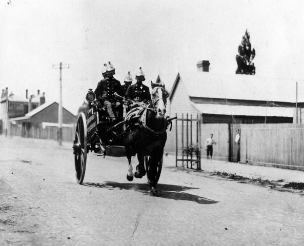 Coburg fire brigade proceeding to a fire c1920 