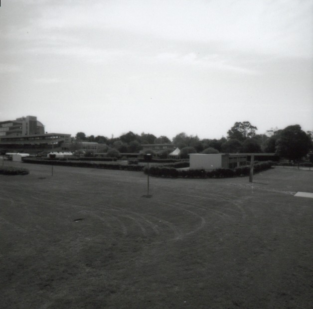 Flemington Racecourse. Jockeys' and trainers' grandstand and associated buildings