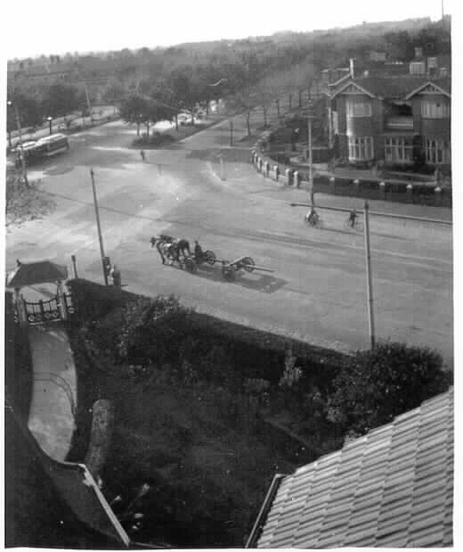 [Aerial view of the intersection of Commercial and St Kilda Roads, taken from the Chevron Hotel]