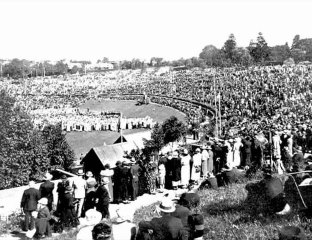 [aerial view of the crowd at Como Park ]