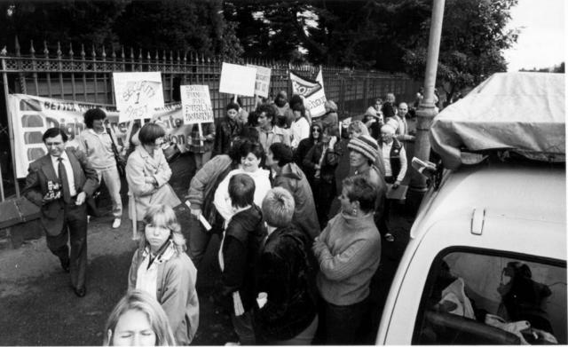 Tenants demonstrate outside Parliament House